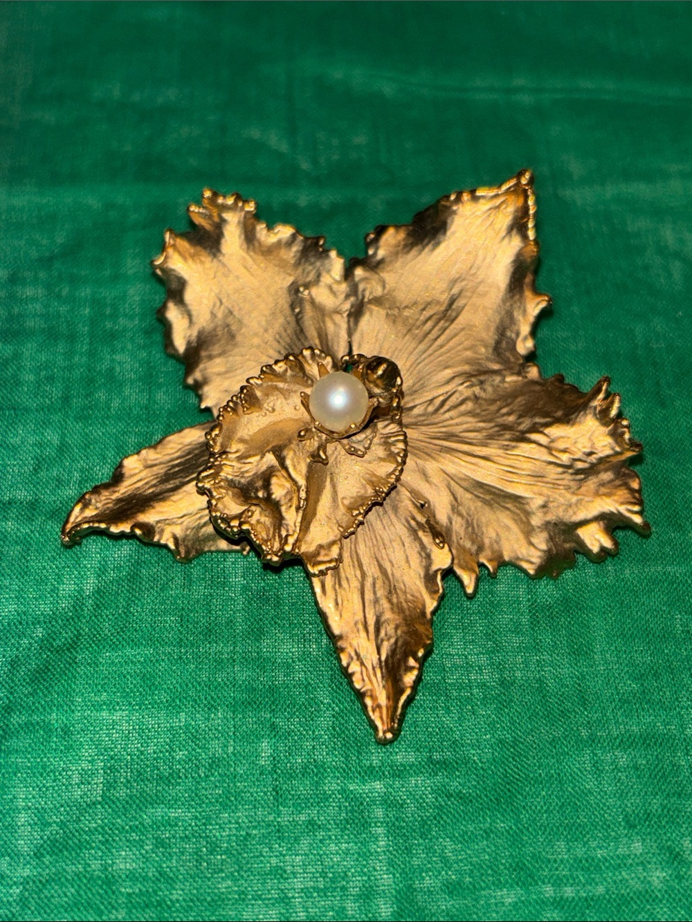 Vintage gold iris brooch